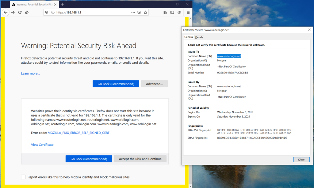 Orbi Certificate Error